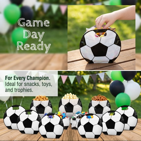24pcs Soccer Snack Bags, Plastic Goodie Bags with Handles Stand-Up Seal Party Favors Pouches for Team Gifts, Game Day Treats, & Celebrations