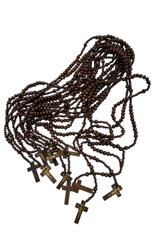24pcs Solid Wood Carved Rosary Necklaces, 24-Pack Wooden Rosary Beads Catholic Rosary Necklace, Prayer Beads With Cross Pendant, Pocket Rosary Style, Baptism Favors And Religious Gifts for Men Women