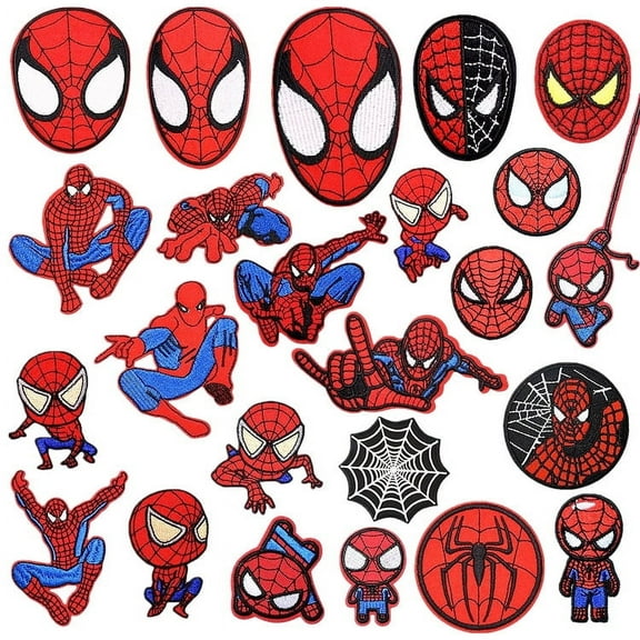 24pcs Spider Man Embroidered Iron On Patches, Spider-Man Sew On/Iron On Applique Embroidered Patches for T-Shirt, Jackets, Jeans, Vests,Hats, Backpacks,Bags