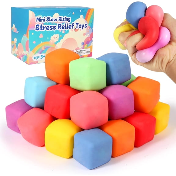 24pcs Squishy Fidget Toys, Dough Stress Cube for Anxiety Relief, Pull Stretch Sensory Squeeze Toys, Classroom Prize Box Toys, Anxiety Relief  Easter Basket Stuffers for Classroom Prize