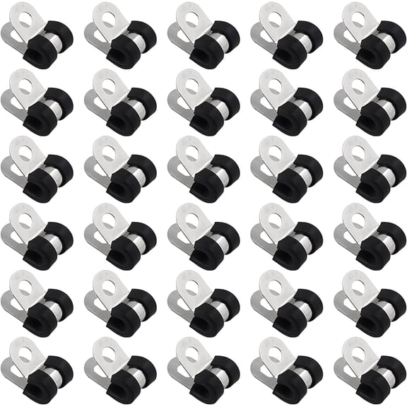 24pcs Stainless Steel Cable Clamp, 1/4 Rubber Cushioned Insulated Clamp Hose Clamps Pipe Clamps Metal Clamp Tube Holder Fastener for Tube Pipe Wire Cord Installation