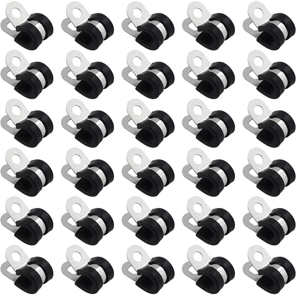 24pcs Stainless Steel Cable Clamp, 3/8 Rubber Cushioned Insulated Clamp Hose Clamps Pipe Clamps Metal Clamp Tube Holder Fastener for Tube Pipe Wire Cord Installation