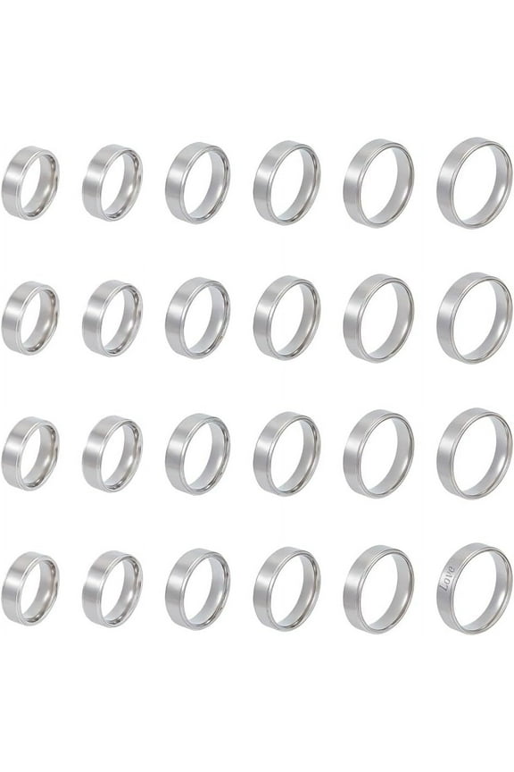 24pcs Stainless Steel Plain Band Rings Matte Wedding Band Laser Inscription Plain Blank Finger Ring Classical Plain Ring for Jewelry Making Gift Size 6-11 Making DIY