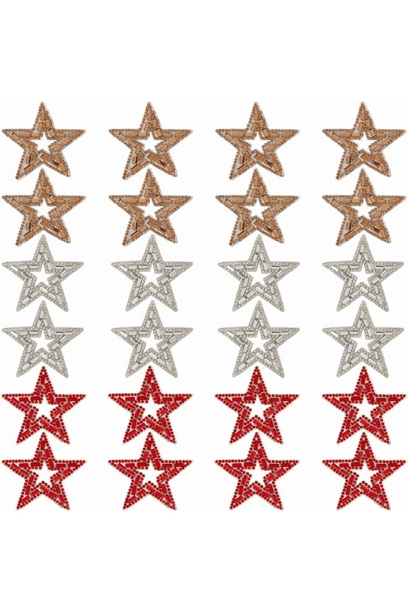 24pcs Star Rhinestone Iron on Patches Fabric Stickers Sew on Patches Badge Star Iron on Patches Rhinestone Hotfix Applique for Hats Jeans Clothes Women Dress Shoes Pants Bags Decoration for diy