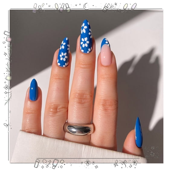 24pcs Sweet Flower Glue on Nails Set for Women Girl,Solid Color Short Square Fake Nails Acrylic Shine Glossy Press on Nails for Office Daily Wedding,Full Nail Wrap Gift for Valentine Holiday
