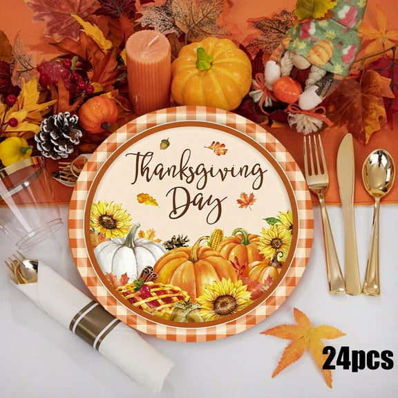24pcs Thanksgiving Fall Pumpkin Paper Plates - 9.06in Multicolor Maple Leaf Disposable Plates, Autumn Party Supplies for Thanksgiving Decor & Fall Birthday Parties