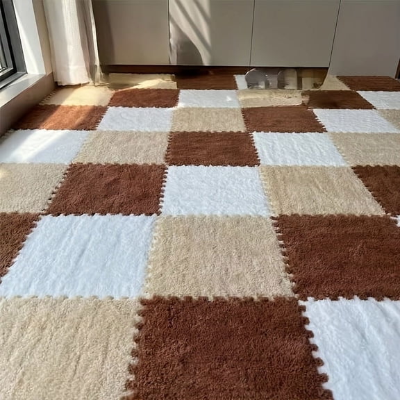 24pcs Thick Plush Splicing Carpet - Soft Non-Slip Washable Pet Mat, Easy to Clean, Suitable for Bedroom/Closet/Living Room/Office/Dorm/Rent House & More Home Scenes