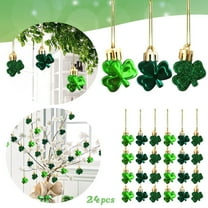 24pcs Three-Color Irish Festival Shamrock Ornaments - Good Luck Grass Hanging Baubles, Decor for Christmas Tree Table Shelf Home Office