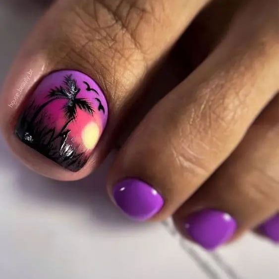 24pcs Toenail Press on Summer Fake Toe Nails Press ons False Nail Tips Beach Short Pedicure Kit for Women and Girls (Coconut Tree)