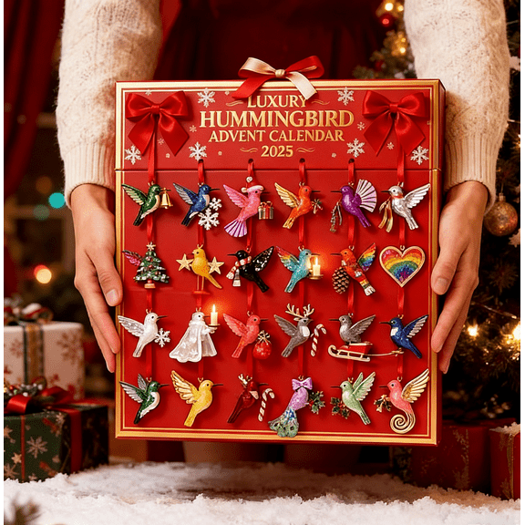 24pcs Trendy 2026 Hummingbird Advent Calendar - 24 Unique Bird Themed Decorative Calendar, Festive Countdown for Christmas, Durable Paper Design for Home, Office & Holiday Seasonal Decor, Red