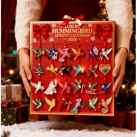 24pcs Trendy 2026 Hummingbird Advent Calendar - 24 Unique Bird Themed Decorative Calendar, Festive Countdown for Christmas, Durable Paper Design for Home, Office & Holiday Seasonal Decor, Red