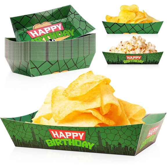 24pcs Turtle Themed Paper Food Trays, 1.6X6.9in Disposable Turtle Birthday Nacho Trays Snack Serving Tray for Turtle Birthday Decorations, Turtle Theme Party Favors Supplies