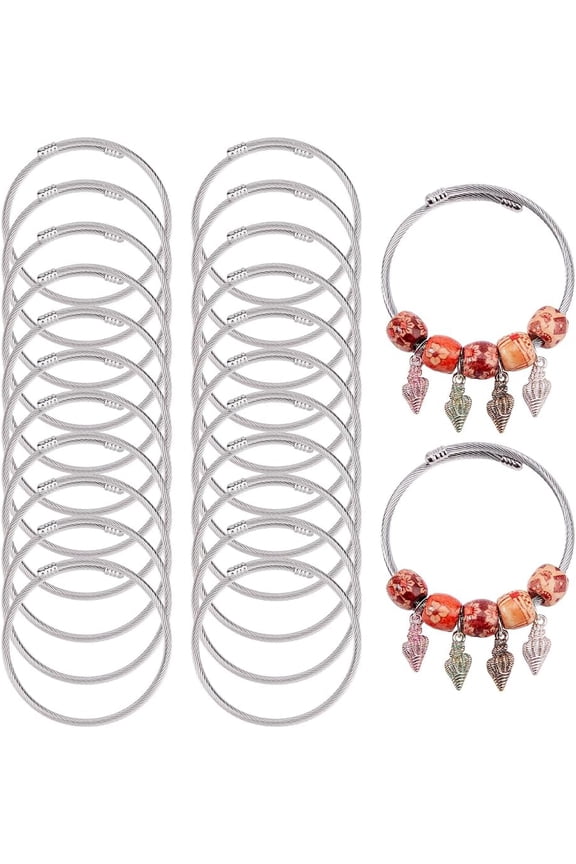 24pcs Twisted Cable Wire Bracelets Twist Bangles Bracelet Stainless Steel Open Cuff Bracelets Adjustable Expandable Bracelet for Women DIY Jewelry Making Supplies grey