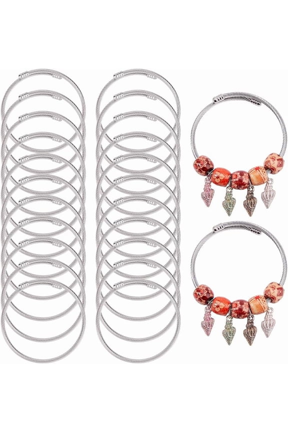 24pcs Twisted Cable Wire Bracelets Twist Bangles Bracelet Stainless Steel Open Cuff Bracelets Adjustable Expandable Bracelet for Women DIY Jewelry Making Supplies Silver