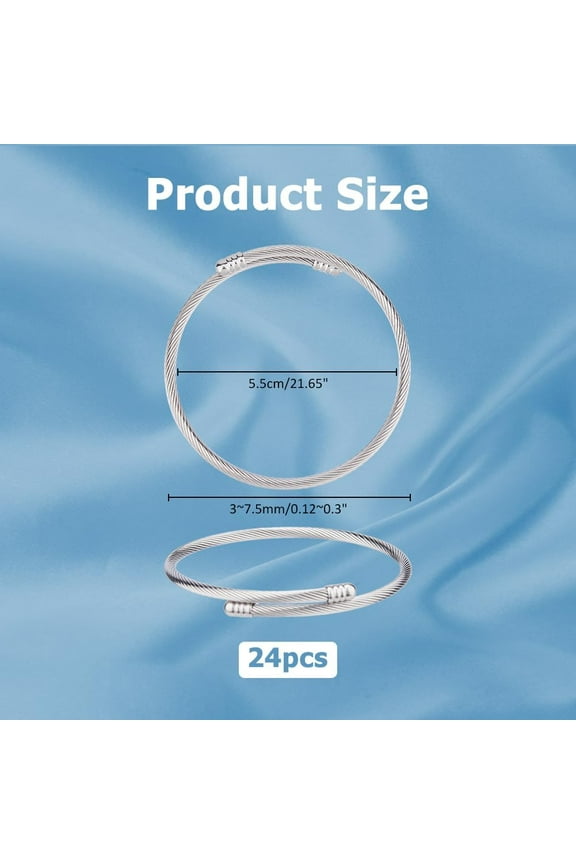 24pcs Twisted Cable Wire Bracelets Twist Bangles Bracelet Stainless Steel Open Cuff Bracelets Adjustable Expandable Bracelet for Women DIY Jewelry Making Supplies