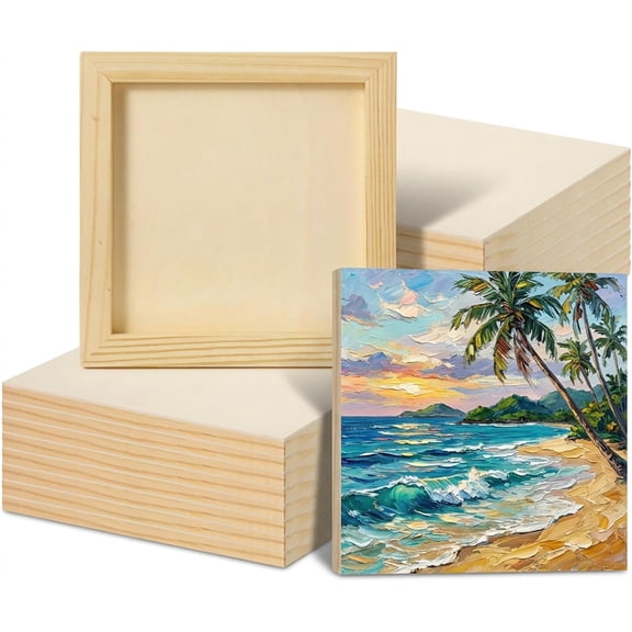 24pcs Unfinished Wood Canvas Panels for Painting 6''x 6''Unfinished Crafts Woods Panel Boards DIY Drawing Pouring Art Projects with Oils, Acrylics
