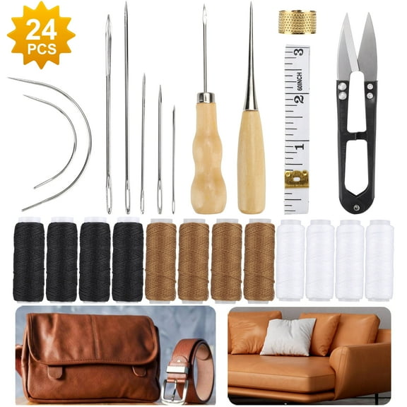 24pcs Upholstery Repair Kit, DISEN Leather Craft Sewing Tools for Leather Repair, Stitching, Sewing