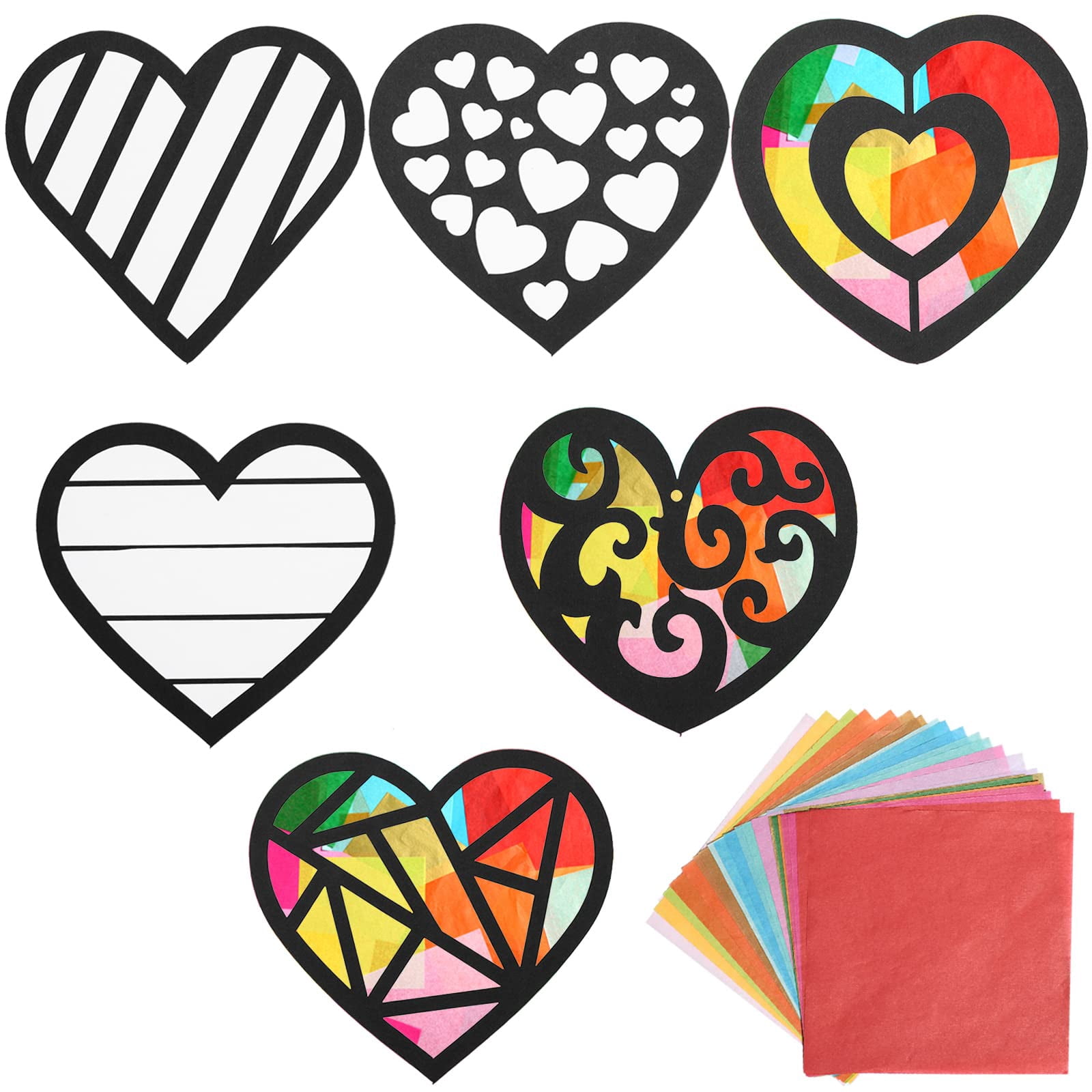 30pcs Valentine's Day Heart Suncatchers DIY Craft Kit For Kids – Includes 8 Markers, Window Cling Stickers For Party Decor