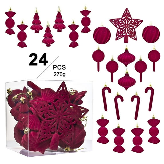 24pcs Velvet Christmas Balls Ornaments Dark Emerald Green Flocked Christmas Tree Ball Decorations Vintage Shatterproof Plastic Balls Neutral Ornaments for Xmas Decorative Hanging