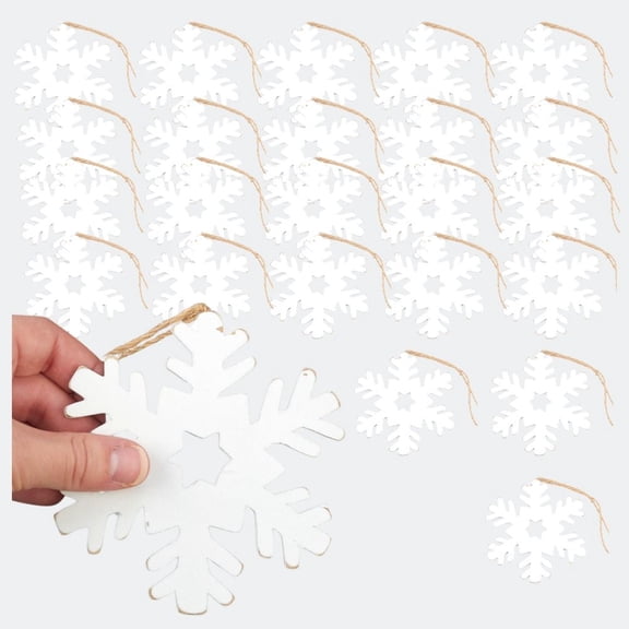 Factory Direct Craft Rustic White Snowflake Christmas Ornaments, Set of 24, 4 Inch Wooden Holiday Decorations