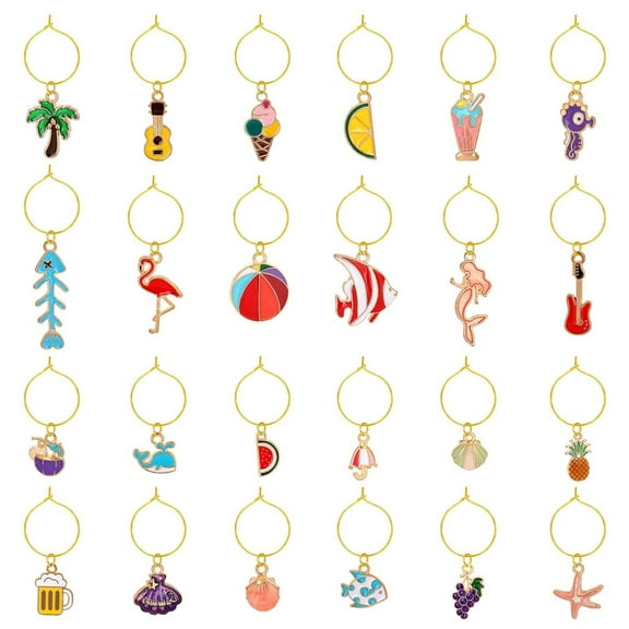 24pcs Wine Glass Charms - Identifier Tags for Glasses - Funny Charms for Summer Christmas Wine Tasting Party Decorations
