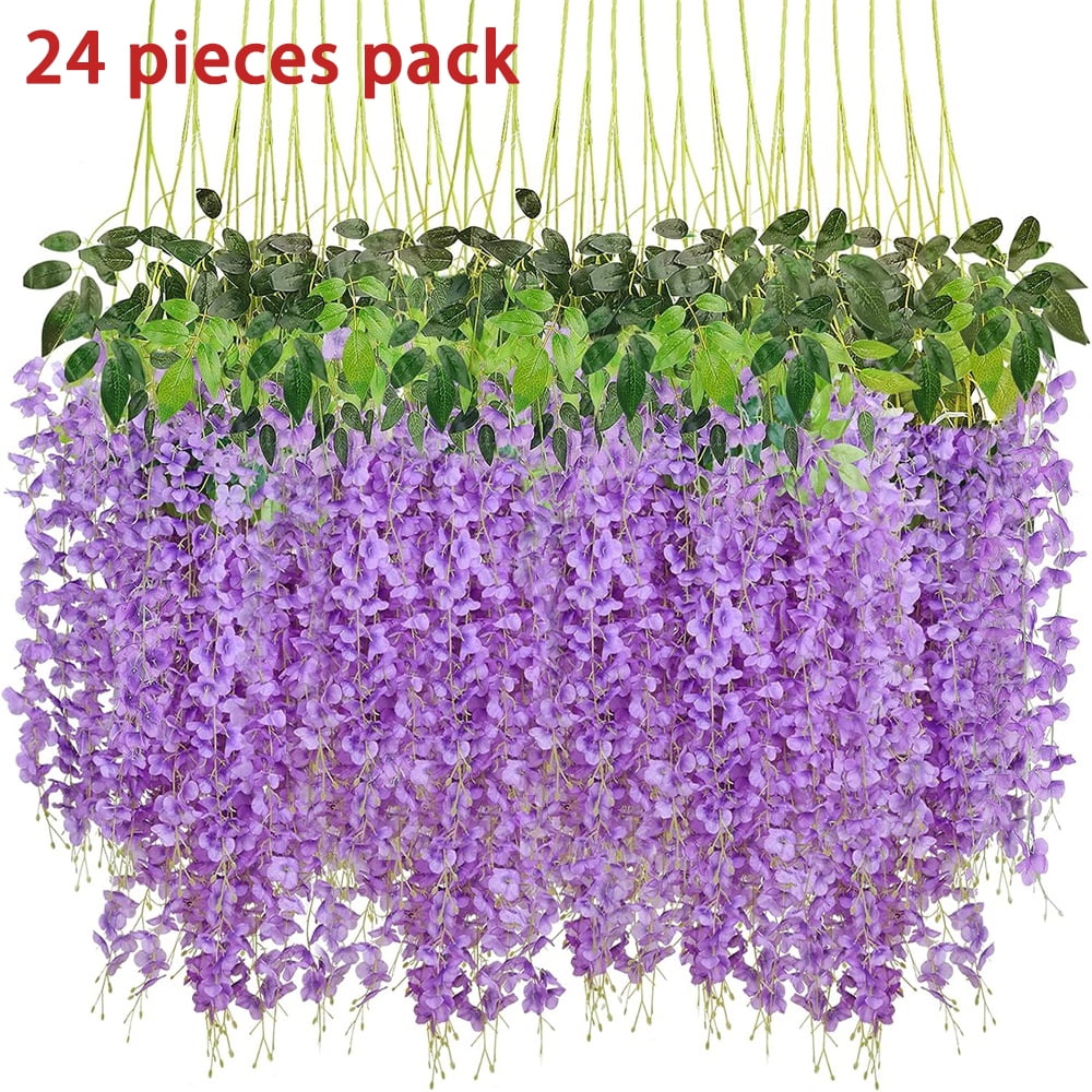 24pcs Wisteria Artificial Flower Garland, Purple Hanging Flowers for