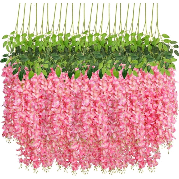 24pcs Wisteria Hanging Flowers 3.7 Ft Artificial Vine Fake Garland Silk String for Wedding Party Garden Outdoor Greenery Home Wall Decoration (White)