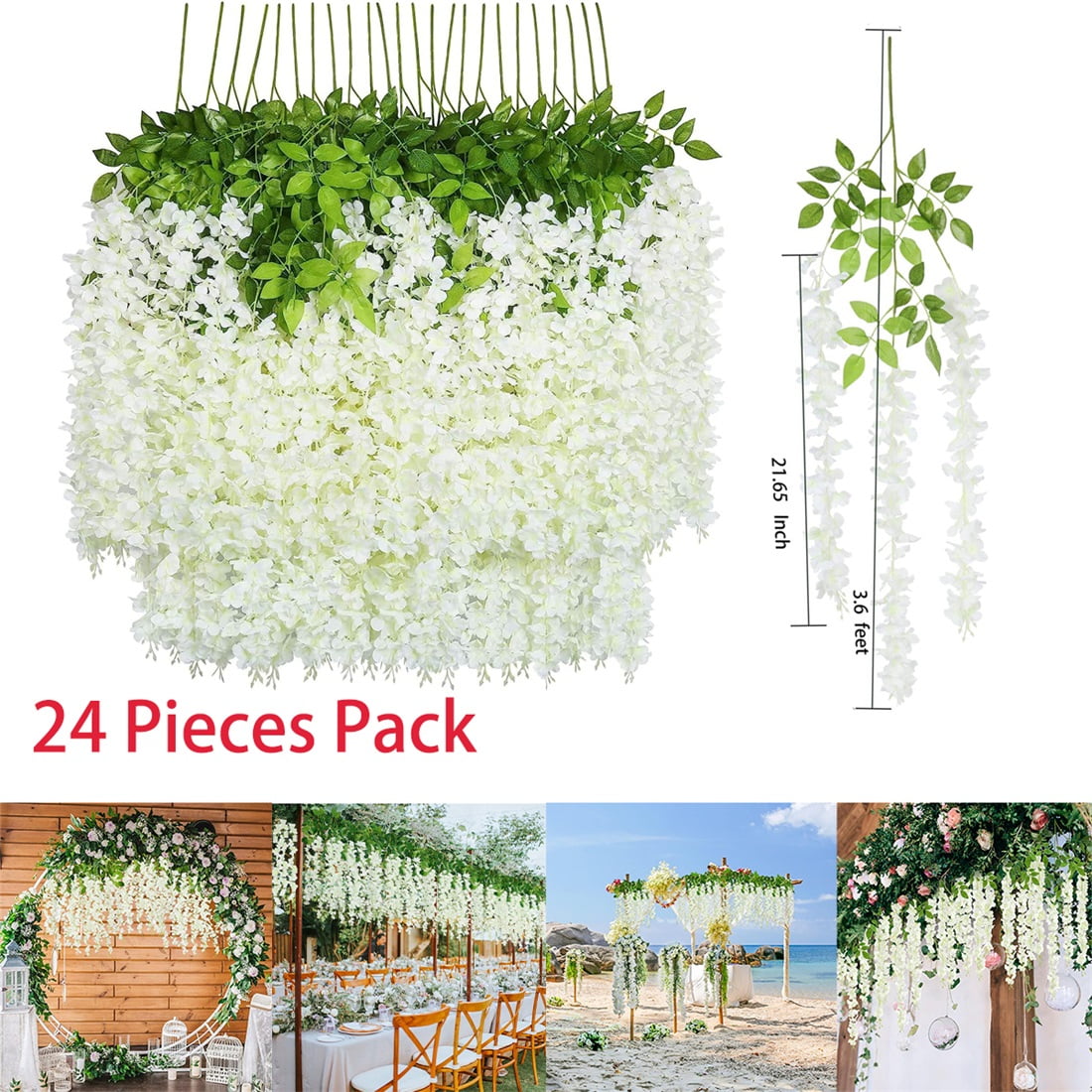 24pcs Wisteria Hanging Flowers Artificial White Flower Garland for