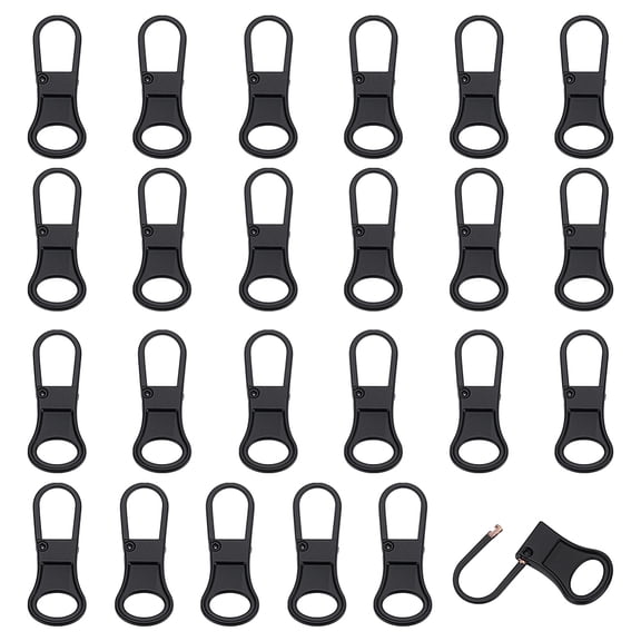 24pcs Zippers Pull Replacement Black Detachable Zippers Pulls Tabs Alloy Zipper Sliders Zipper Pull Repair Kit