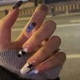 thumbnail image 1 of 24pcs/box Fake French y2k Nails Press On Long Stiletto Almond Shape Wearable False Nails With Stars Designs Full Cover Nail Tips, 1 of 5