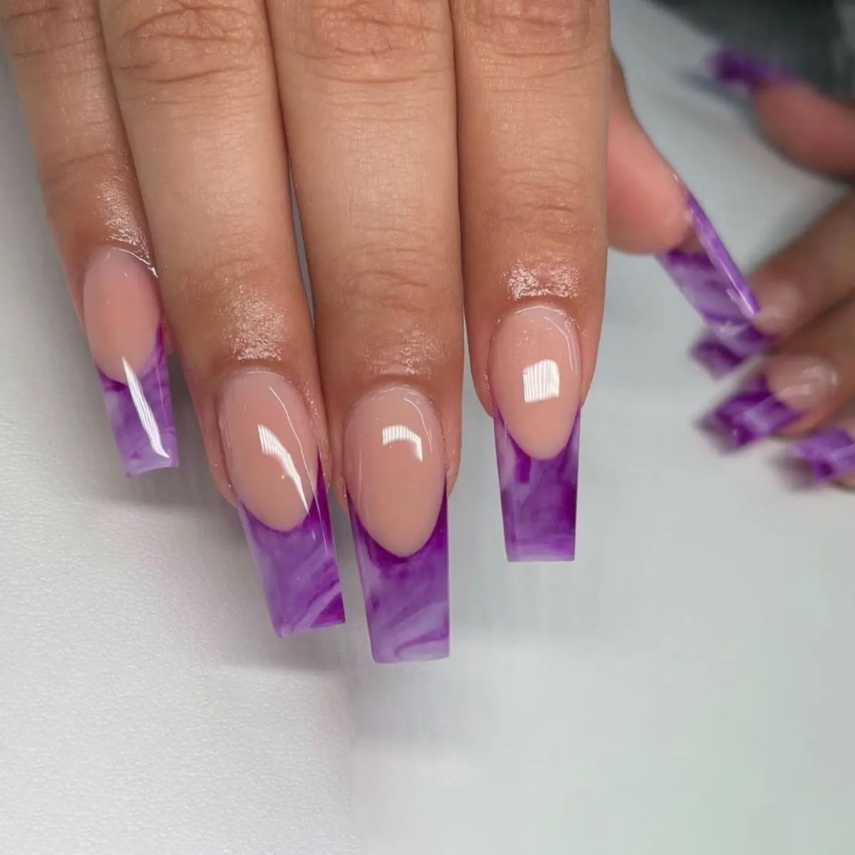24pcs medium and long square nail hot smudge French style wearing detachable fake nail rubbing strip & jelly glue