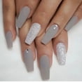 thumbnail image 1 of 24pcs removeable false nails with glue Gradient Shinny brown coffin glitter Ballet press on nails long full cover fake nails tip, 1 of 6