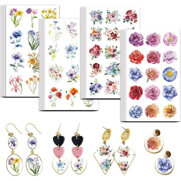 24pcs/set Ceramics Clay Water Transfer Paper Underglaze Transfer Decals for DIY Earrings Pendants Hair Clip Flower 12x7cm