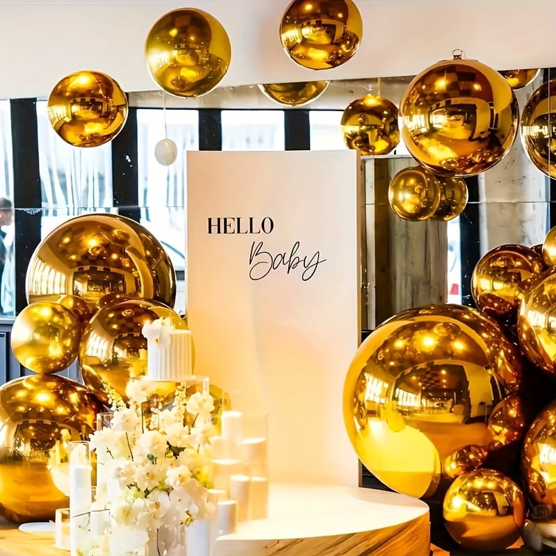 24pcs/set Golden 4D Metallic Foil Balloon Set- 10/18/22 Inch Glossy Balloons, Suitable for Weddings, Christmas, New Year, Halloween, Birthdays, Valentine's Day & Engagement Party Decorations