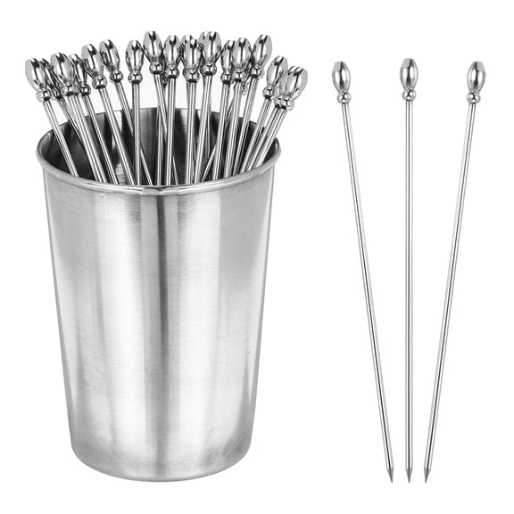 Uxcell Cocktail Toothpicks Cocktail Picks Reusable Skewers with Storage Cup 24