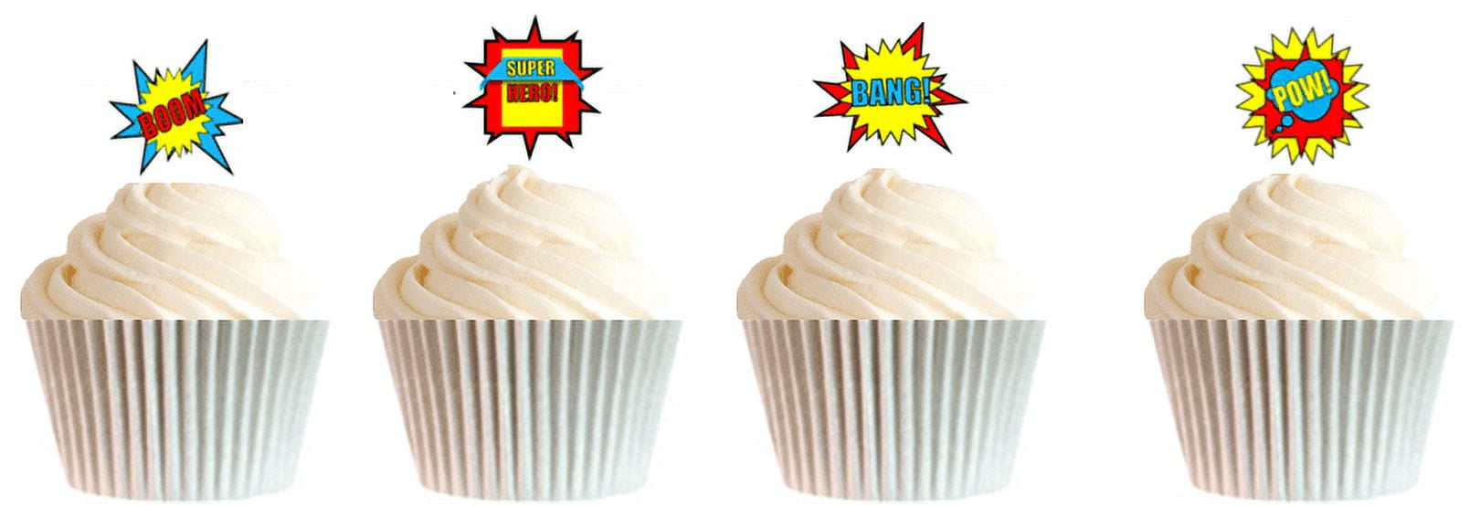 CAKESUPPLYSHOP 24pk Boys's Super Hero Theme Edible Cake Decoration Toppers