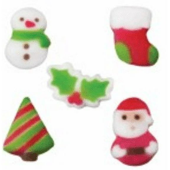 24pk Christmas Cuties 3/4" - 7/8" Edible Sugar Decoration Toppers for Cakes Cupcakes Cake Pops w. Edible Sparkle Flakes & Decorating Stickers