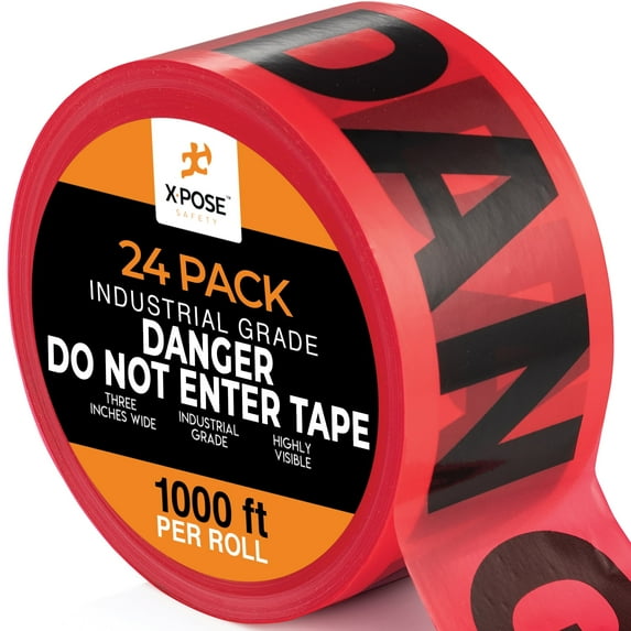 24pk Danger Do Not Enter Tape Roll - 24 Rolls - 1000 Ft x 3 Inch Wide Each - Red Safety Tape for High Visibility Warning, Flagging Construction Hazard, Crime Scene Barrier, Danger Zone by Xpose Safety