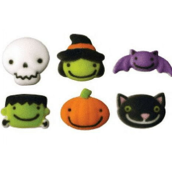 24pk Edible Frightful Friends 2/3" - 1 1/4" Edible Sugar Decoration Toppers for Cakes Cupcakes Cake Pops w. Edible Sparkle Flakes & Decorating Stickers