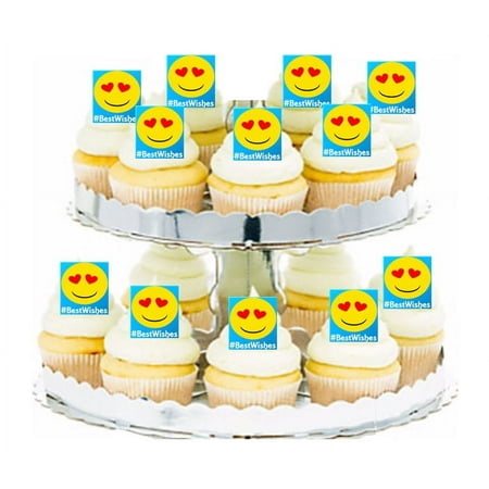 24pk Emotions #Best Wishes Edible Cupcake Decoration Toppers / Picks