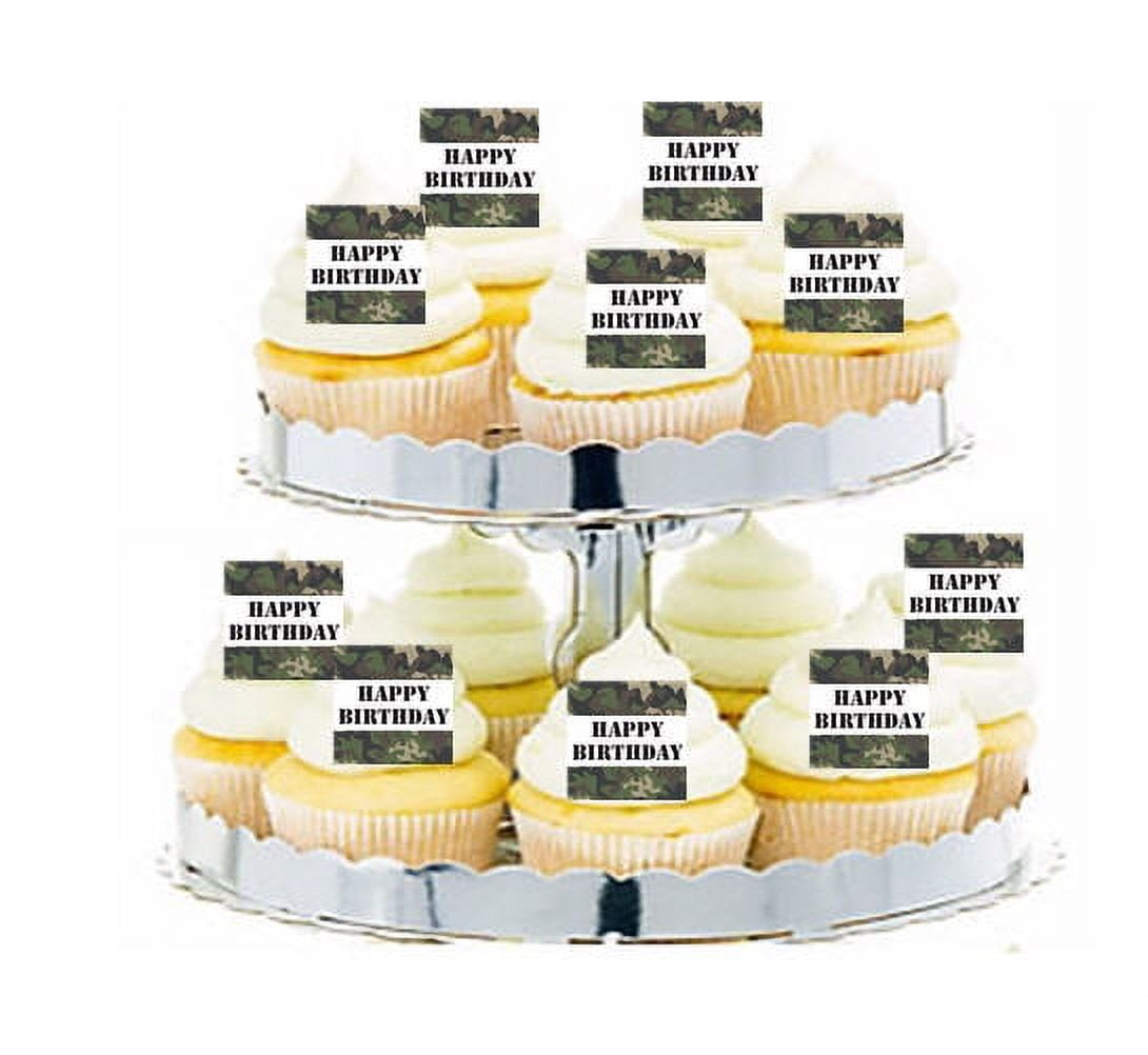 CAKESUPPLYSHOP 24pk Military Camoflage Edible Cupcake Decoration Toppers / Picks