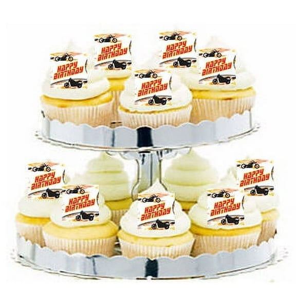 CakeSupplyShop Motorcycle Bike Happy Birthday Edible Cupcake Toppers, 24 Count