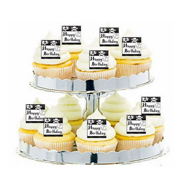 24pk Pirates Happy Birthday Edible Cupcake Decoration Toppers / Picks