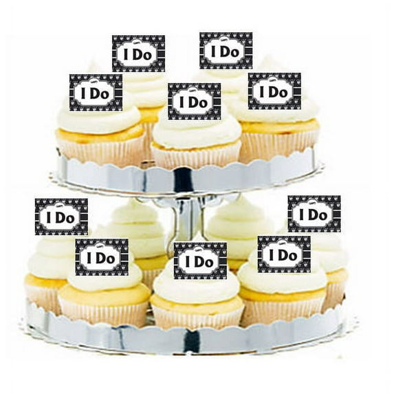 24pk Vintage Black Chalkboard I DO Edible Cupcake Decoration Topper Picks