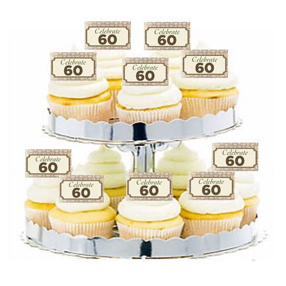 24pk Vintage Celebrate 60 Edible Cupcake Decoration Topper Picks