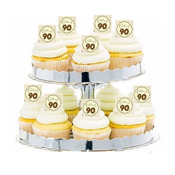 24pk Vintage Celebrate 90 Edible Cupcake Decoration Topper Picks
