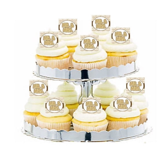 24pk Vintage Kraft Mr & Mrs Edible Cupcake Decoration Topper Picks