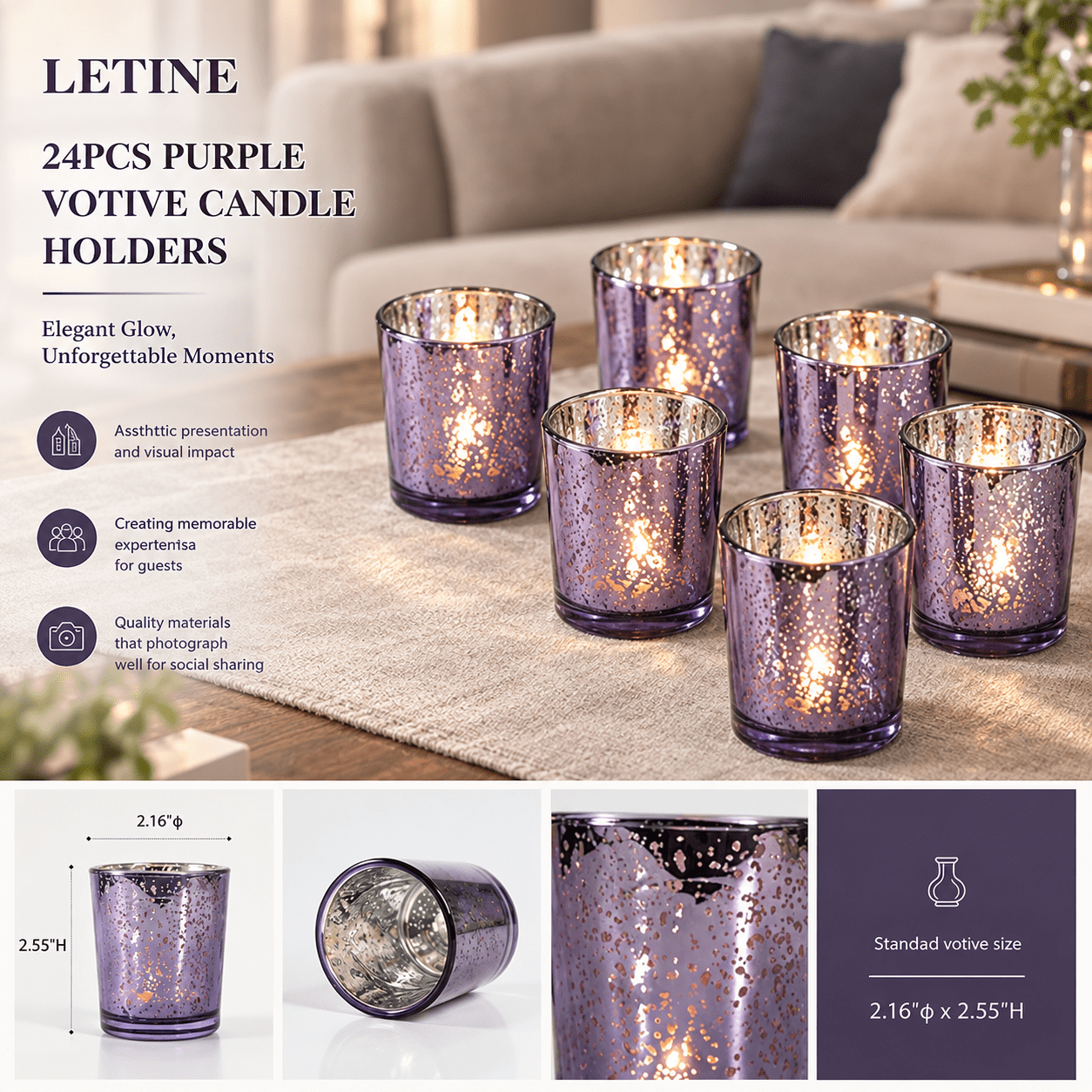 24purple Votive Candle Holders - Gltea Light Candles Holder Standard ...