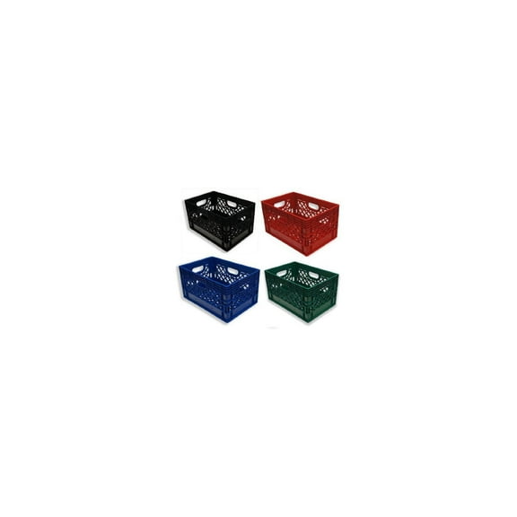 24qt 4 Pack HDPE Plastic Black, Blue, Red, & Green Milk Crates