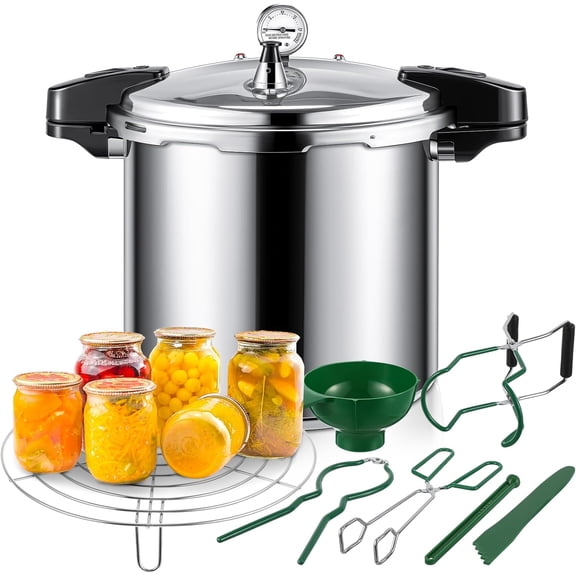 24qt Pressure Cooker for Canning Pressure Canner Supplies Kit 6 Canning Supplies Stainless Steel Steam Rack Gauge Silver